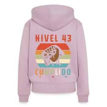 Niveau 43 Complet - Sweat à capuche zippé Premium bio Femme - rose poudré - Dos - Julia (174cm)