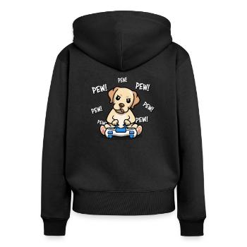 Laboratoire jaune - Sweat à capuche zippé Premium bio Femme - noir - Dos - Julia (174cm)