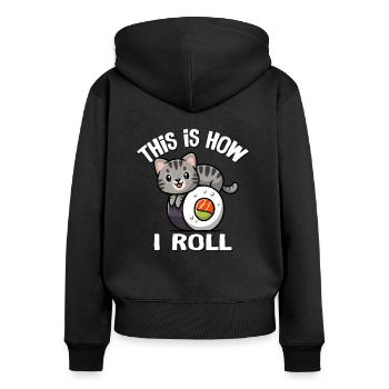 Graue Tabby-Katze - Frauen Premium Bio Zip Hoodie - Schwarz - Hinten - Julia (174cm)