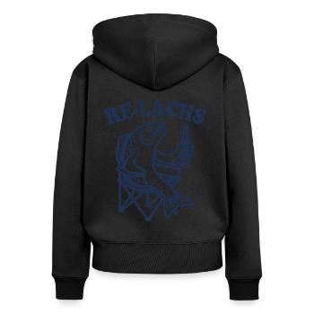 Re-Lachs Relax - Fisch - Angler Geschenk - Frauen Premium Bio Zip Hoodie - Schwarz - Hinten - Julia (174cm)