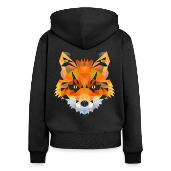 Fuchs - Frauen Premium Bio Zip Hoodie - Schwarz - Hinten - Julia (174cm)