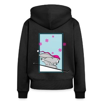 Skihase Schnee süßer Hase Ski Winter Comic lustig - Frauen Premium Bio Zip Hoodie - Schwarz - Hinten - Julia (174cm)