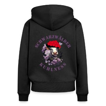 Schwarzwälder Kuhlness Fundesign - Frauen Premium Bio Zip Hoodie - Schwarz - Hinten - Julia (174cm)