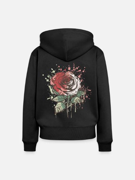 Rote Rose - Frauen Premium Bio Zip Hoodie - Schwarz