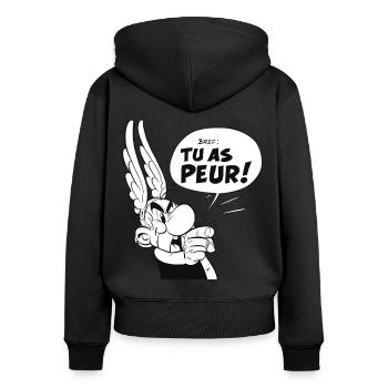 Asterix & Obelix - Asterix 'Tu as peur!' - Sweat à capuche zippé Premium bio Femme - noir - Dos - Julia (174cm)