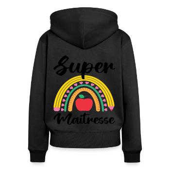 Super maitresse cadeau maîtresse d' école. - Sweat à capuche zippé Premium bio Femme - noir - Dos - Julia (174cm)