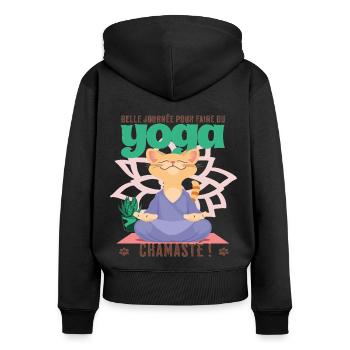 Joga chat chamaste humour yoga namaste cadeau - Sweat à capuche zippé Premium bio Femme - noir - Dos - Julia (174cm)