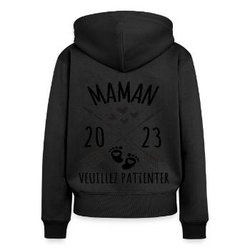 Maman en 2023 annonce naissance cadeau femme - Sweat à capuche zippé Premium bio Femme - noir - Dos - Julia (174cm)