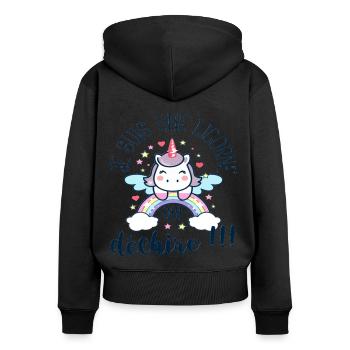 Je suis une licorne qui déchire humour licorne - Sweat à capuche zippé Premium bio Femme - noir - Dos - Julia (174cm)