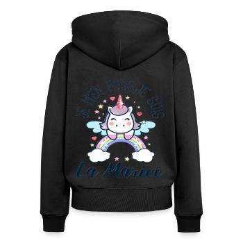 Je suis la mariée humour EVJF cadeau licorne - Sweat à capuche zippé Premium bio Femme - noir - Dos - Julia (174cm)