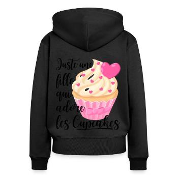 Une fille qui adore les cupcakes cadeau pâtissière - Sweat à capuche zippé Premium bio Femme - noir - Dos - Julia (174cm)