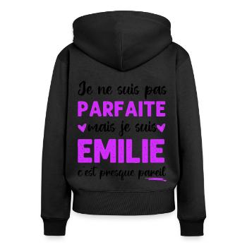 Je ne suis pas parfaite mais je suis Émilie cadeau - Sweat à capuche zippé Premium bio Femme - noir - Dos - Julia (174cm)