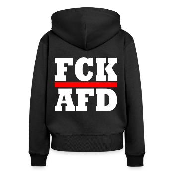 Fck afd - Frauen Premium Bio Zip Hoodie - Schwarz - Hinten - Julia (174cm)