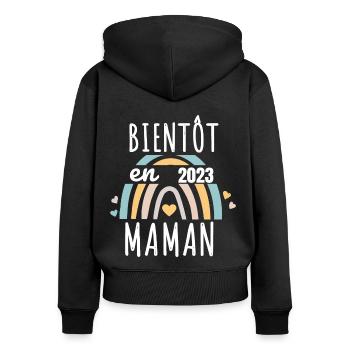Maman en 2023 annonce naissance cadeau femme - Sweat à capuche zippé Premium bio Femme - noir - Dos - Julia (174cm)