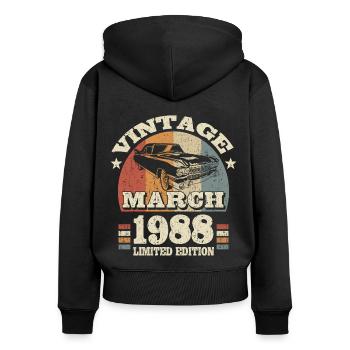 März 1988 - 35 Jahre alt - 35. Geburtstag - Frauen Premium Bio Zip Hoodie - Schwarz - Hinten - Julia (174cm)