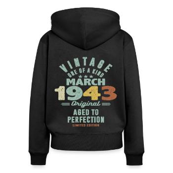 März 1943 - 80 Jahre alt - 80. Geburtstag - Frauen Premium Bio Zip Hoodie - Schwarz - Hinten - Julia (174cm)