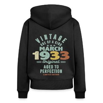 März 1933 - 90 Jahre alt - 90. Geburtstag - Frauen Premium Bio Zip Hoodie - Schwarz - Hinten - Julia (174cm)
