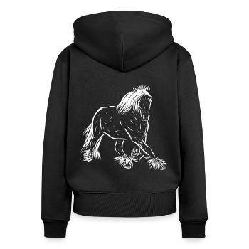 Pferde - Frauen Premium Bio Zip Hoodie - Schwarz - Hinten - Julia (174cm)