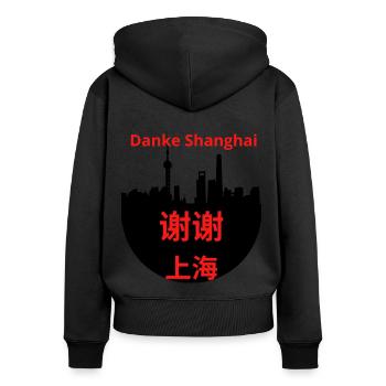 Danke Schanghai 谢谢上海 - Frauen Premium Bio Zip Hoodie - Schwarz - Hinten - Julia (174cm)