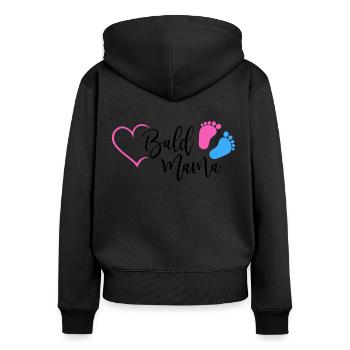 Bald Mama Baby Schwangerschaft Geburt Herz Mutter - Frauen Premium Bio Zip Hoodie - Schwarz - Hinten - Julia (174cm)