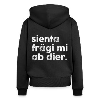 SIENTA FRÄGI MI AB DIER - Frauen Premium Bio Zip Hoodie - Schwarz - Hinten - Julia (174cm)