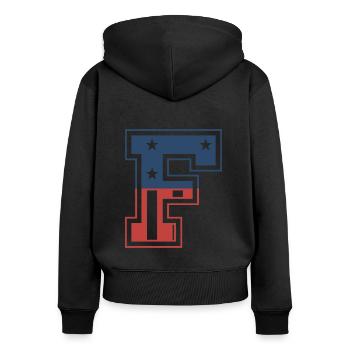 Lettre F États-Unis - Sweat à capuche zippé Premium bio Femme - noir - Dos - Julia (174cm)