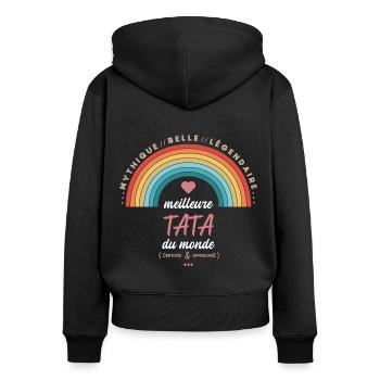 Meilleure tata du monde - Sweat à capuche zippé Premium bio Femme - noir - Dos - Julia (174cm)