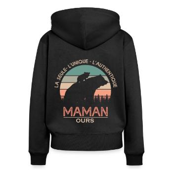 maman ours cadeau t shirt maman ours authentique - Sweat à capuche zippé Premium bio Femme - noir - Dos - Julia (174cm)
