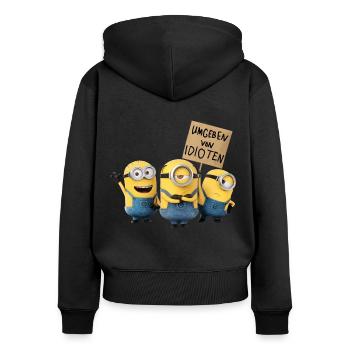 Minions Avec Bouclier Umgeben Von Idioten - Sweat à capuche zippé Premium bio Femme - noir - Dos - Julia (174cm)