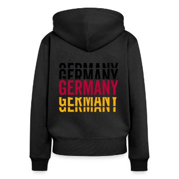 Germany Deutschland Schriftzug Nationalmannschaft - Frauen Premium Bio Zip Hoodie - Schwarz - Hinten - Julia (174cm)