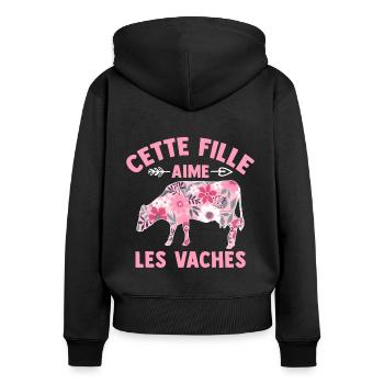 Cette Fille Aime Les Vaches - Sweat à capuche zippé Premium bio Femme - noir - Dos - Julia (174cm)