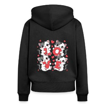 AMOUR Chats - Sweat à capuche zippé Premium bio Femme - noir - Dos - Julia (174cm)
