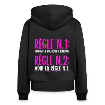 T-shirt maman humour règle cadeau mère - Sweat à capuche zippé Premium bio Femme - noir - Dos - Julia (174cm)