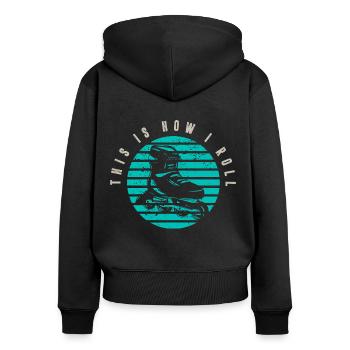 Retro Rollerblades Skater Sport Inline Skating - Frauen Premium Bio Zip Hoodie - Schwarz - Hinten - Julia (174cm)