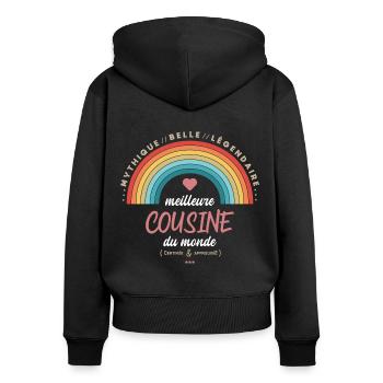 Meilleure cousine du monde - Sweat à capuche zippé Premium bio Femme - noir - Dos - Julia (174cm)