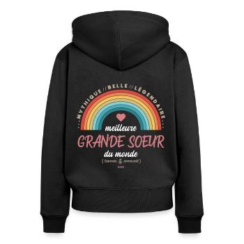 Meilleure grande soeur du monde - Sweat à capuche zippé Premium bio Femme - noir - Dos - Julia (174cm)