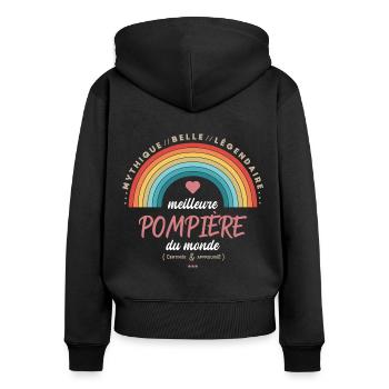 Meilleure pompière du monde - Sweat à capuche zippé Premium bio Femme - noir - Dos - Julia (174cm)