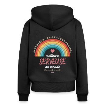 Meilleure serveuse du monde - Sweat à capuche zippé Premium bio Femme - noir - Dos - Julia (174cm)