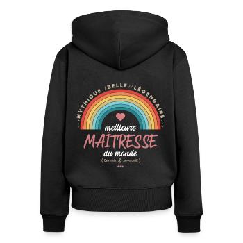 Meilleure maitresse du monde - Sweat à capuche zippé Premium bio Femme - noir - Dos - Julia (174cm)