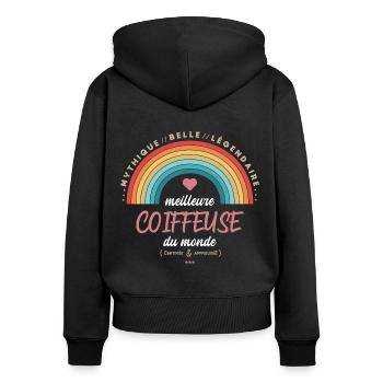 Meilleure coiffeuse du monde - Sweat à capuche zippé Premium bio Femme - noir - Dos - Julia (174cm)