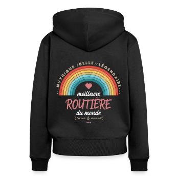 Meilleure routière du monde - Sweat à capuche zippé Premium bio Femme - noir - Dos - Julia (174cm)