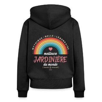 Meilleure jardinière du monde - Sweat à capuche zippé Premium bio Femme - noir - Dos - Julia (174cm)