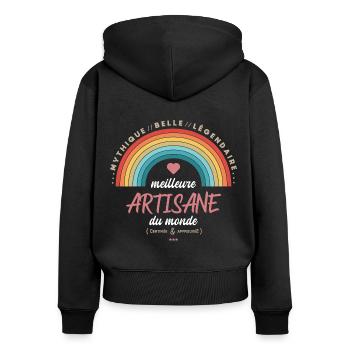 Meilleure artisane du monde - Sweat à capuche zippé Premium bio Femme - noir - Dos - Julia (174cm)