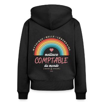 Meilleure comptable du monde - Sweat à capuche zippé Premium bio Femme - noir - Dos - Julia (174cm)