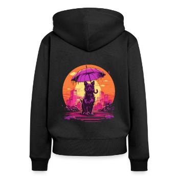 Synthwave japan dog with umbrella - Frauen Premium Bio Zip Hoodie - Schwarz - Hinten - Julia (174cm)