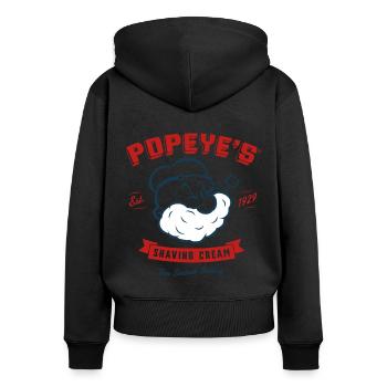 Popeye's Shaving Cream For Smooth Sailing - Frauen Premium Bio Zip Hoodie - Schwarz - Hinten - Julia (174cm)