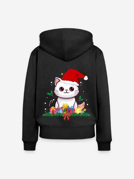 Lustige Weihnachtskatzen - Frauen Premium Bio Zip Hoodie - Schwarz