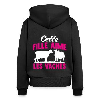 Cette fille aime les vaches - Sweat à capuche zippé Premium bio Femme - noir - Dos - Julia (174cm)