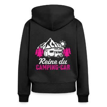 Reine du camping-car cadeau campeuse - Sweat à capuche zippé Premium bio Femme - noir - Dos - Julia (174cm)