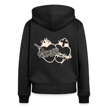 Double Cœur de Jésus et de Marie - blanc - Sweat à capuche zippé Premium bio Femme - noir - Dos - Julia (174cm)